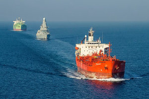 The Royal Navy, here with a type 45 destroyer, protects merchant shipping passing through the Strait of Hormuz (picture: Royal Navy)