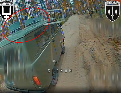 Image: Troop carrying Van with Electronic Counter Measures. source https://censor.net/ua/videonews/3567869/zsu-atakuyut-voroji-avtivky-obladnani-zasobamy-radioelektronnoyi-borotby 